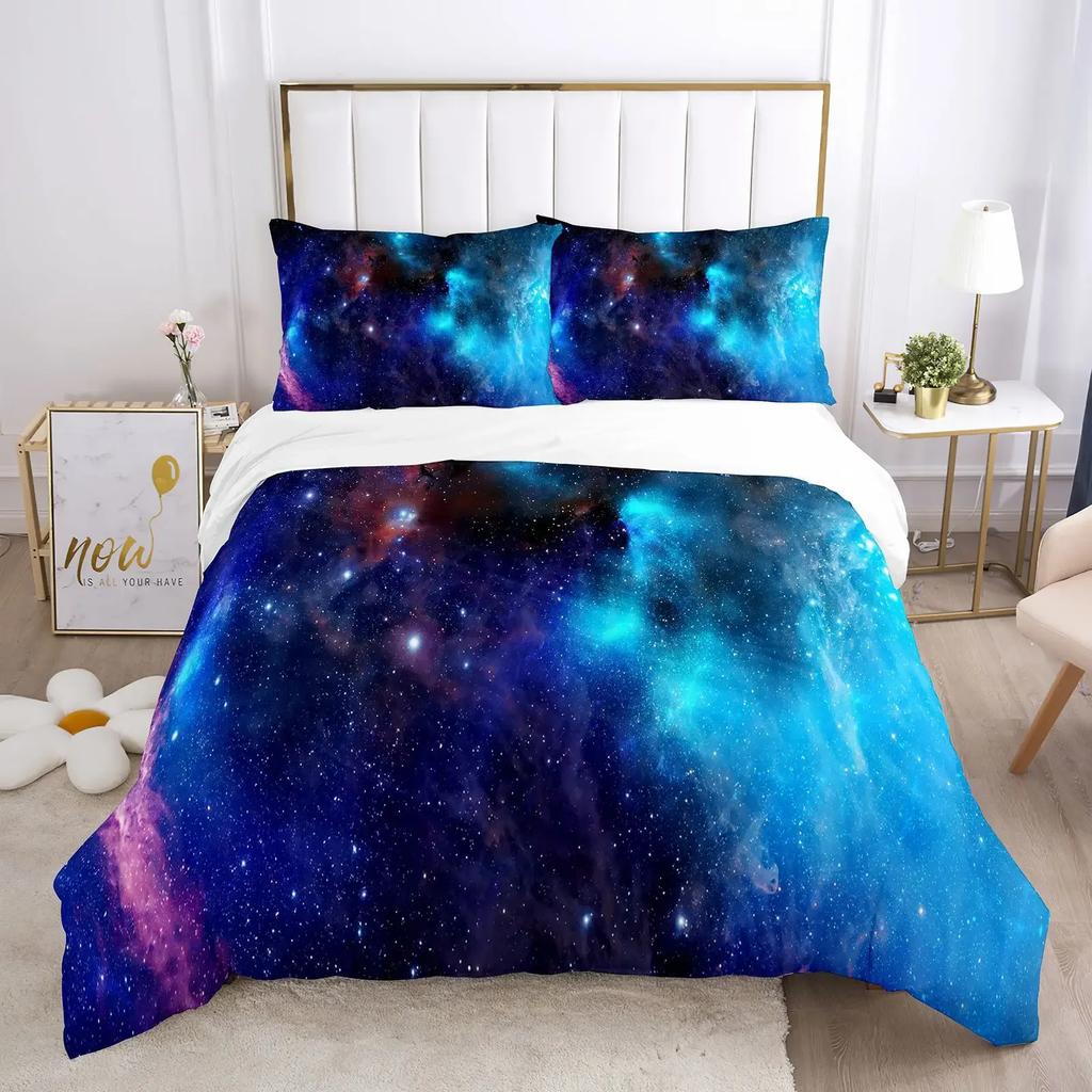 Galaxy Space Bettwäsche-Set 3D Universum Bettbezug Psychedelischer Steppdeckenbezug mit Reißverschluss Queen Double Full Polyester Bettdeckenbezug