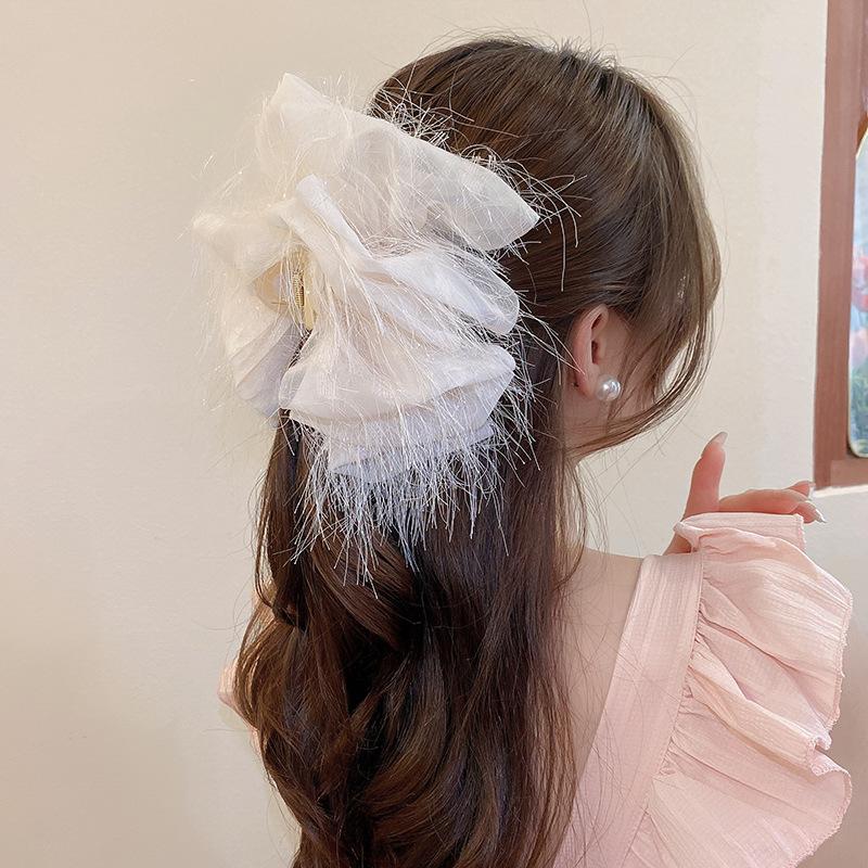 Stoff Mesh Haar Clip Frauen Süße Mode Multi-schicht Fliege Haar Krallen Einfarbig Hochzeit Haar Zubehör Geschenke