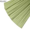 ZANZEA Womens Casual Solid Color Loose Wide Leg Pleated Pants