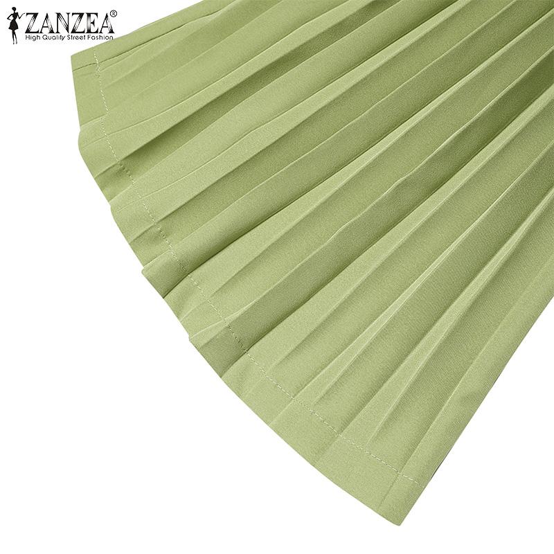 ZANZEA Womens Casual Solid Color Loose Wide Leg Pleated Pants