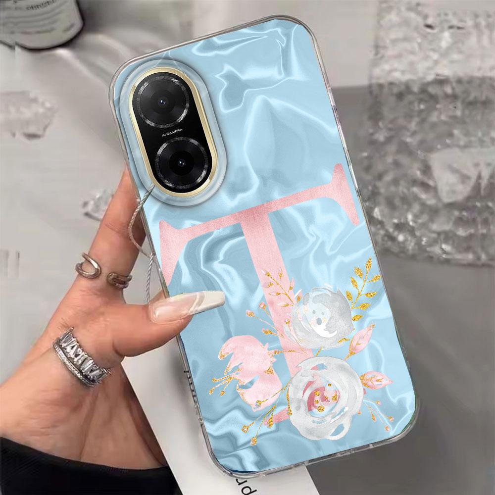 Pink Bule Couple A-Z Letter Flower Shockproof Phone Case For Xiaomi Redmi Note 12 10 8 9 Pro 10S 9s Silicone Shell Back Cover