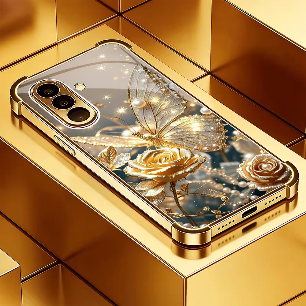 

Butterfly flower electroplated glass phone case suitable for Samsung Galaxy S26 S25 S24 S23 S22 S20 FE/Ultra/Plus anti drop GalaxyA255G