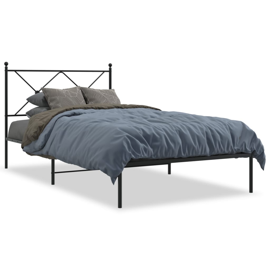 Metal Bed Frame with Headboard Black 100 x 190 cm