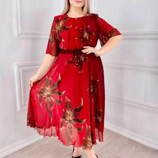 Rochie Europeană și Americană Retro cu Imprimeu, Mâneci Șapte Sferturi, Protecție Solară, Lungime Medie