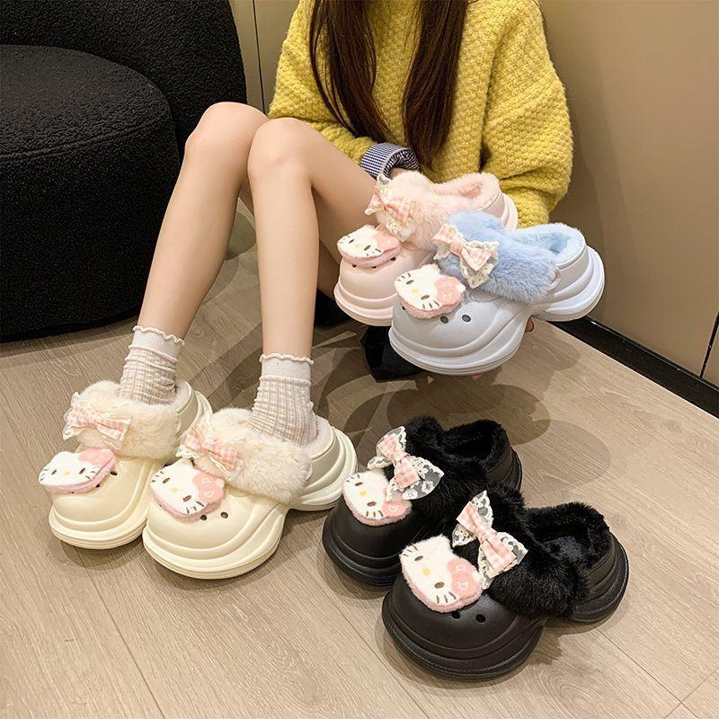Fashion cute sweet fluffy slippers women's niche velvet warm bag head slippers women's new autumn and winter models in 2025
