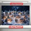 2D Winter Starry Night Village Backdrop Photography Background Banner
