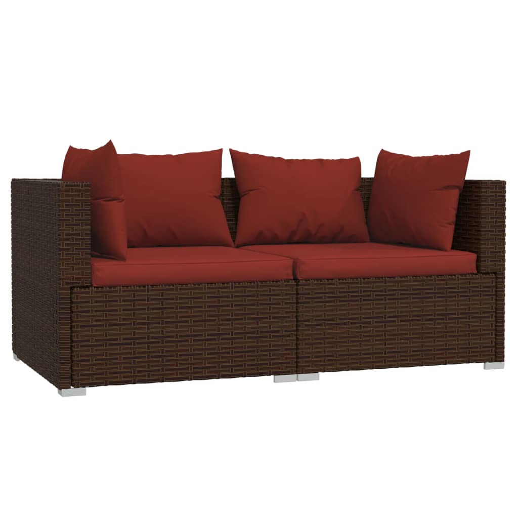Vidaxl 2-Osobowa Sofa Ogrodowa Z Poduszkami, Polirattan, Brązowa