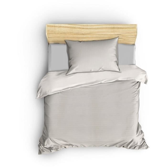 Parure de lit - 1 housse de couette 220 x 240 cm + 2 taies d'oreiller 60 x 60 cm - 80% coton, 20% polyester - Creme