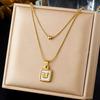 Layered Butterfly Pendant Necklace For Women Gold Plated Stainless Steel Shell Square Jewelry