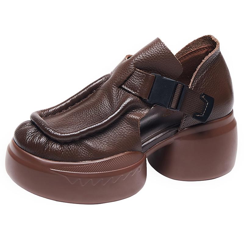 Fashion GKTINOO Retro Genuine Leather Thick Sole Platform Shoes Women 2025 Summer New Waterproof Comfort Round Toe Handmade Sandals