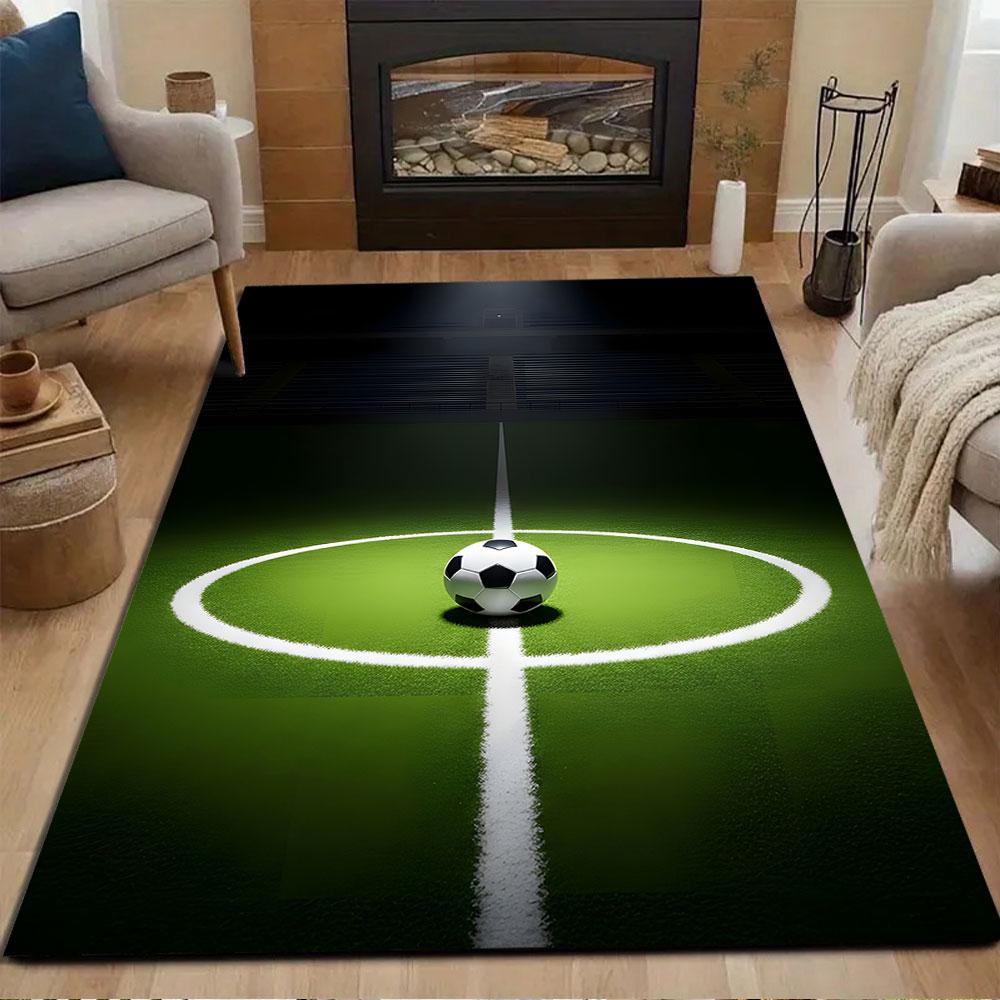 Soccer Ball In Spotlight Patterned Carpet, Non Slip Mat Suitable for Living Room and Bedroom Sofas