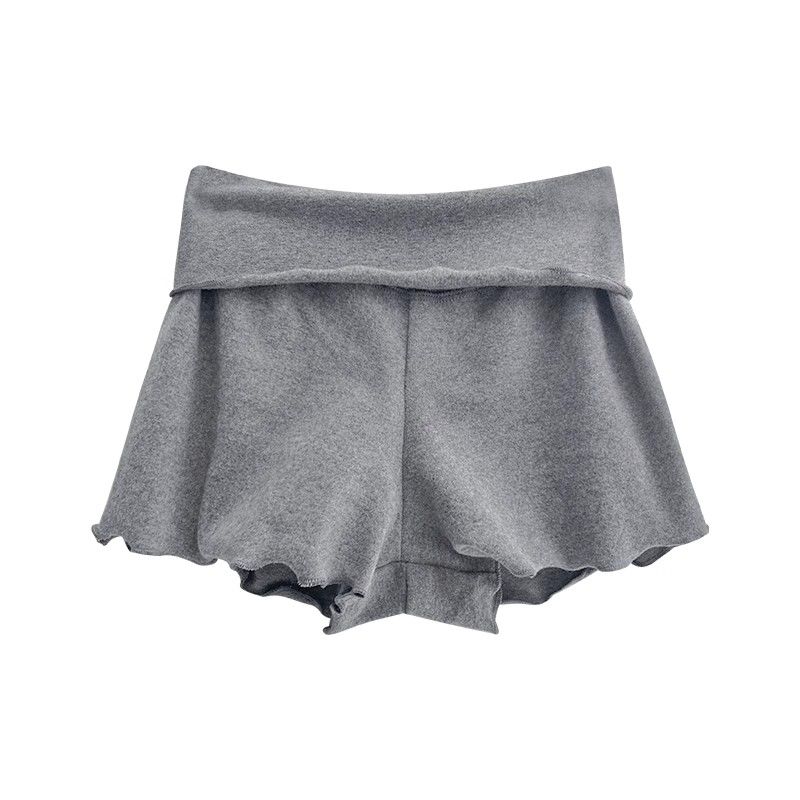 Bequeme graue schwarze Pilzkanten-Shorts für Damen-Frühlings- und Sommer-Outdoor-Bekleidung Leichtgewichtige, gewichtslose, sexy Falt-Shorts mit niedriger Taille