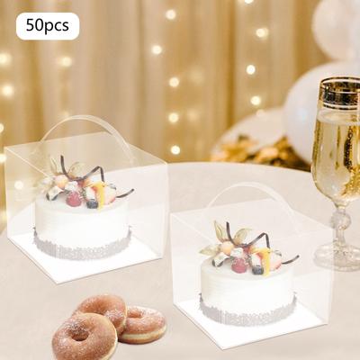 50 Stück Klare PET-Kuchenbox, Rechteckiger Plastik-Kuchenbehälter 15*15*13cm zum Aufbewahren von Kuchen, Desserts, Keksen