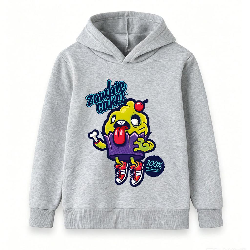 Kids Boys Girls Pullover Hoodie, Funny Zombie Cupcake Print Long Sleeve Casual Hooded Sweatshirt, Comfortable Soft Halloween r