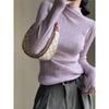 Women's Light Purple Turtleneck Ribbed Slim-Fit Knit Top