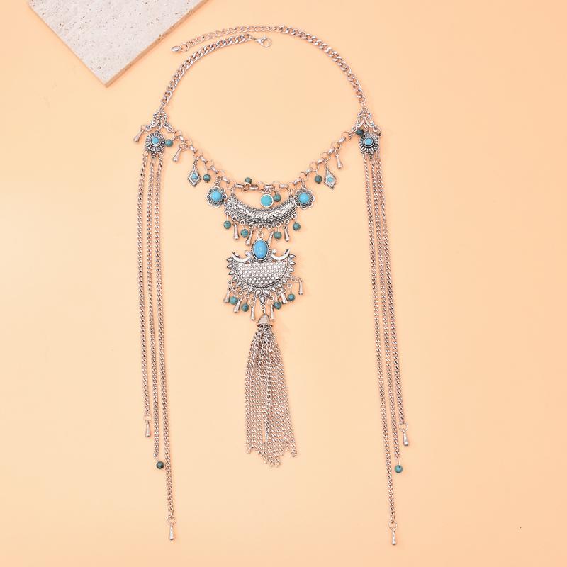 Vintage Long Tassel Women Necklace Bohemian Ethnic Bell Pendant Statement Chains Choker Gypsy Female Accessories