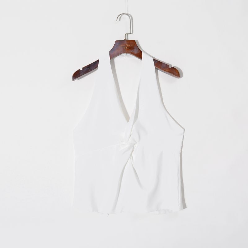 

2025 Summer Women clothes Fashion Western Style Solid Sexy Neck Collar Backless Lace-up Slim fit Slimming Short Vest White M