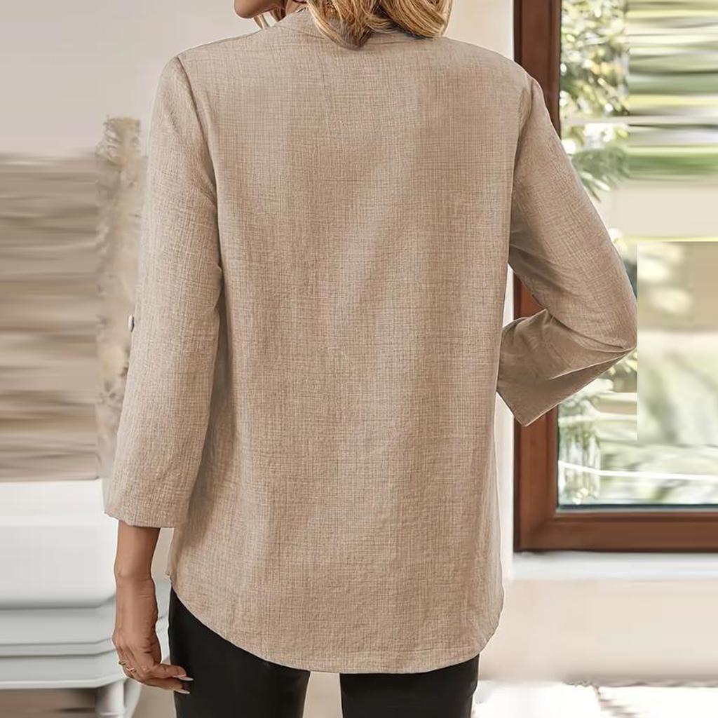 Damen Modisches Lässiges Lockeres V-Ausschnitt Einfarbiges Hemd