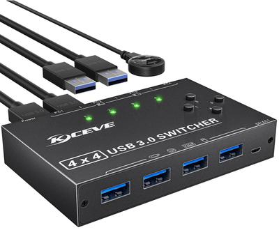 KCEVE USB Switch USB Switch 4 Inputs 4 Outputs 5Gbps Manual Switch for 4 Shared 4 USB USB Switch Supports 3.0, High-speed Transfer, PCs, Devices, Hub,