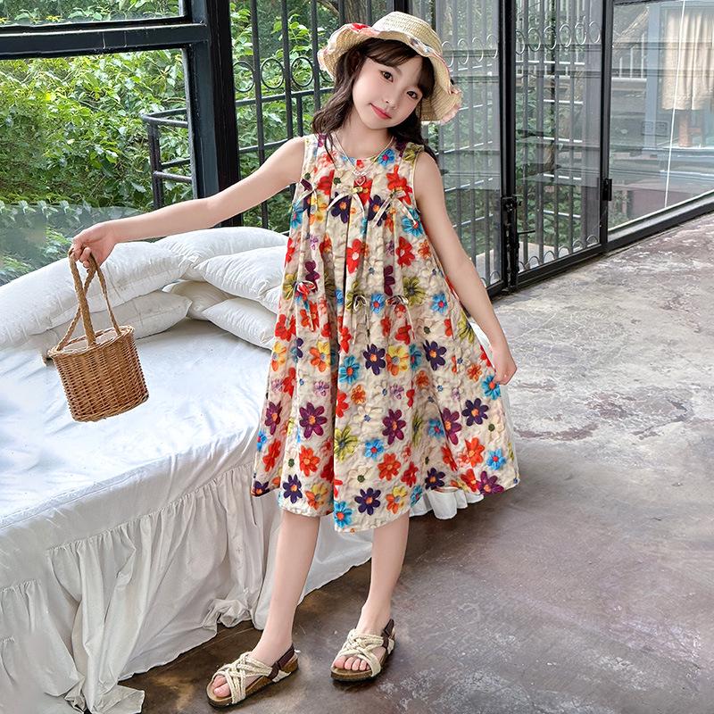 Girls' Trendy Korean-Style Summer Print Dress 2025 - Lightweight Sleeveless for Kids