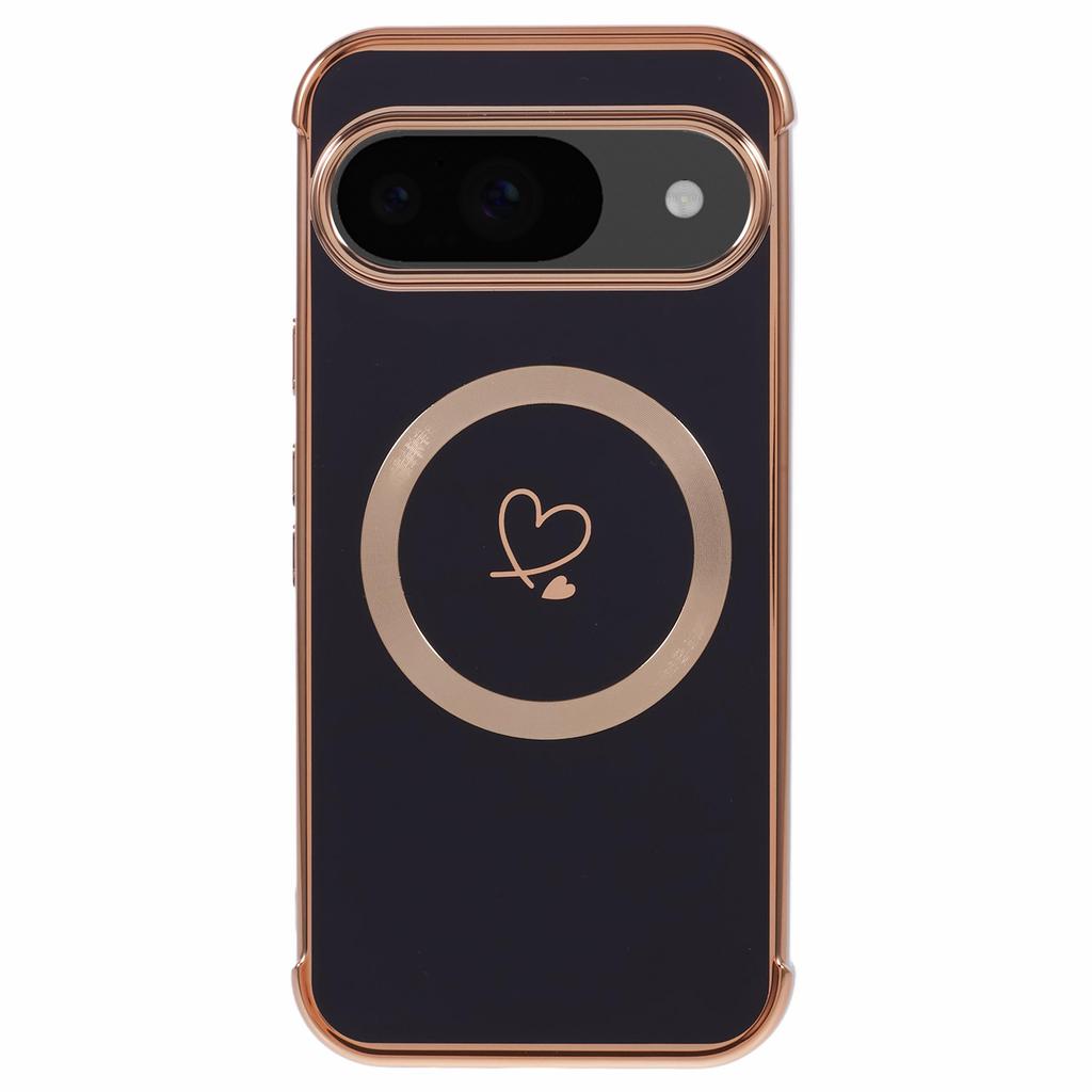 For Google Pixel 9/Pixel 9 Pro Case Compatible with MagSafe Electroplated TPU Phone Cover Hollow Love Hearts