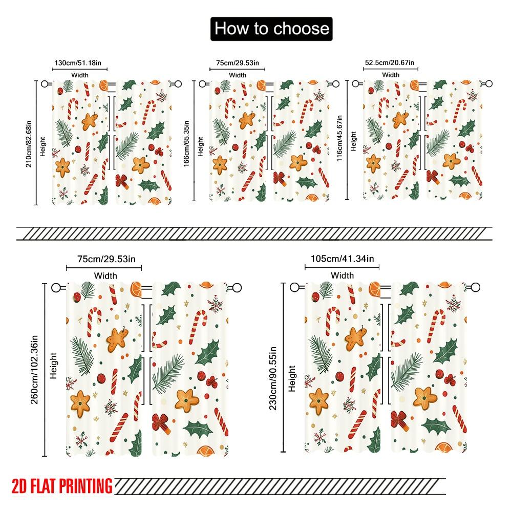 2pcs,2D Plane Printing Print Curtains Cute Christmas Design (2) Versatile Durable Polyester (without Rod) Festive Use for Living