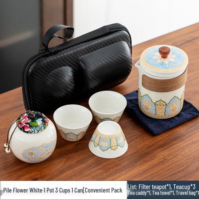 Portable Ceramic Travel Tea Set with Carry Bag