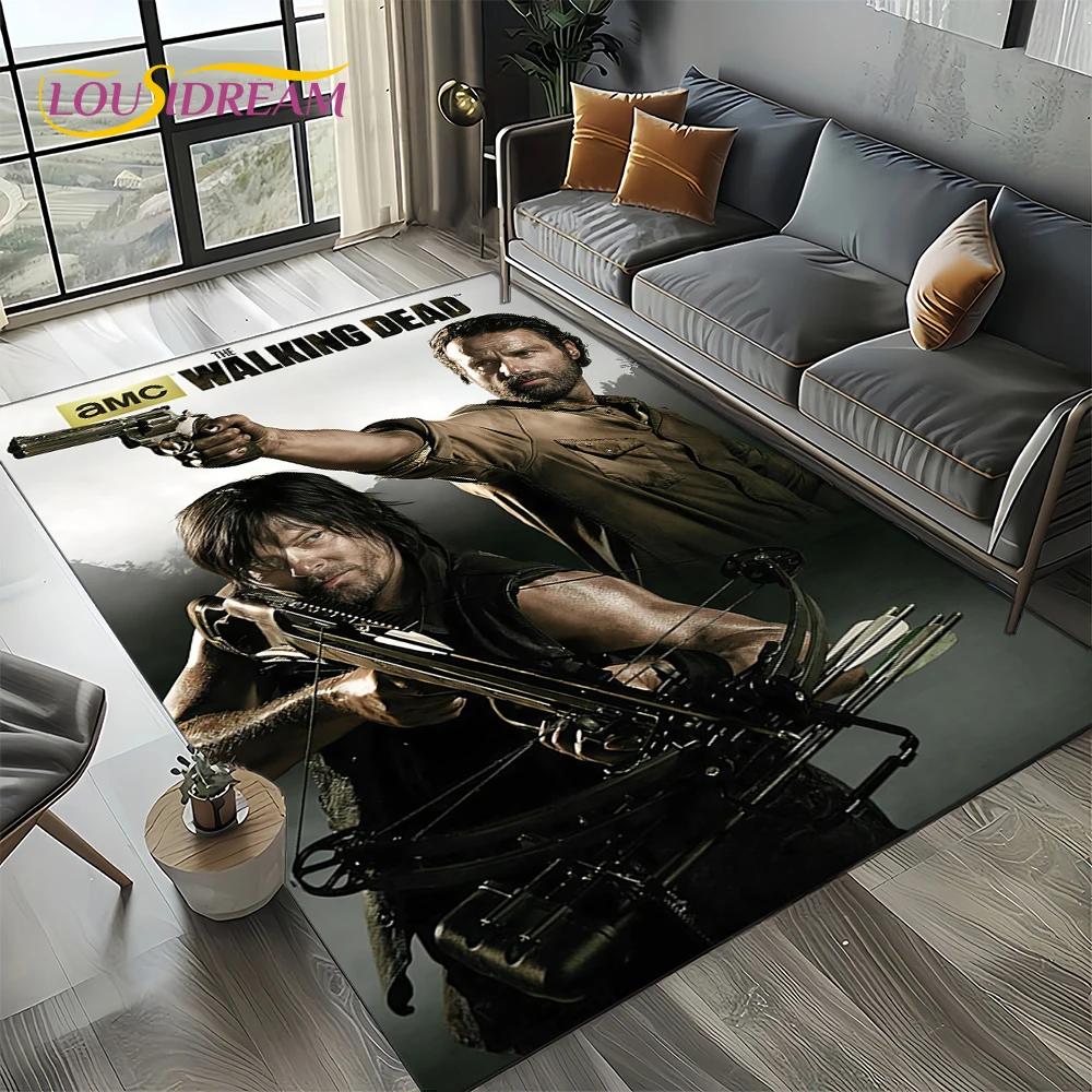 TWD Walking Dead Rick Daryl Horror TV Teppich für Wohnzimmer Schlafzimmer Haus Sofa Dekoration, Kinderteppich rutschfeste Bodenmatte