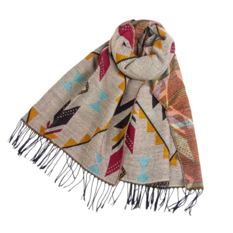 Women Retro Print Knitted Scarf Headscarf Elegant Lady Casual Tassel Warm Scarve Mujer Foulard Long Wrap Shawl Winter New