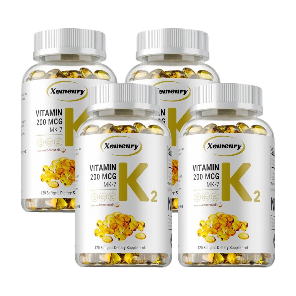 Vitamin K2 Capsules, 200 Mcg, Formulated with Natural Coconut Oil, for Joint Health, Immune Support, and Suitable for Adults.