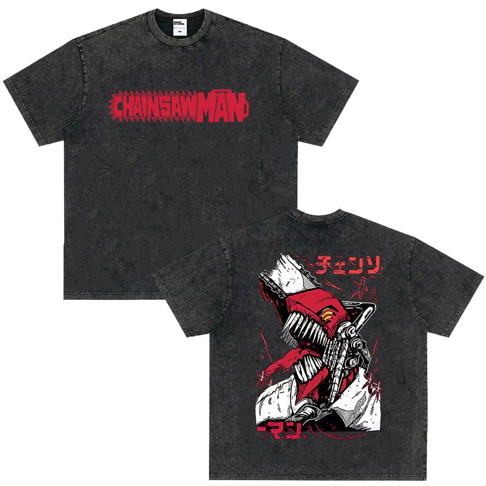 Japanese Anime Chainsaw Man Kobeni Metal Denji Tshirt Vintage Washed Manga Graphic T Shirts Unisex Couples Short Sleeve T Shirt