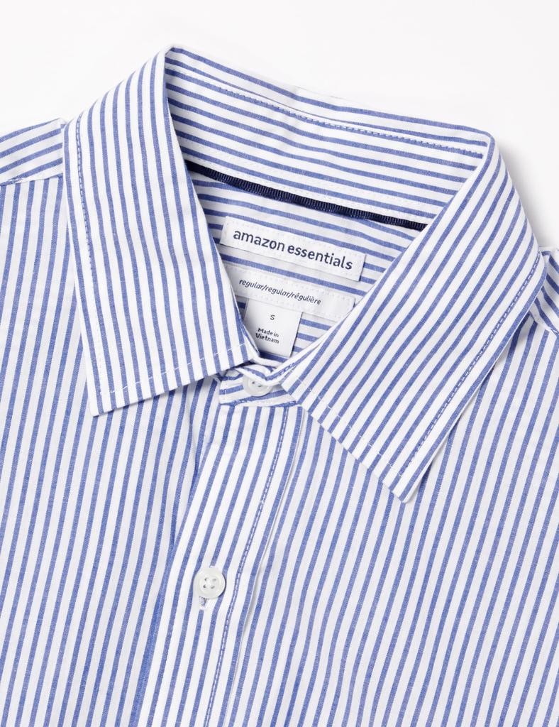 Amazon Essentials Men's Regular Fit Casual Long Sleeve Poplin Shirt, Blue and White, Vertical Stripes, Size L