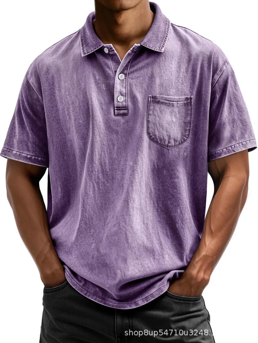 The BAY Heren Casual Polo Shirt van Puur Katoen met Knopen (Korte Mouw, Veelzijdig) 5XL paars