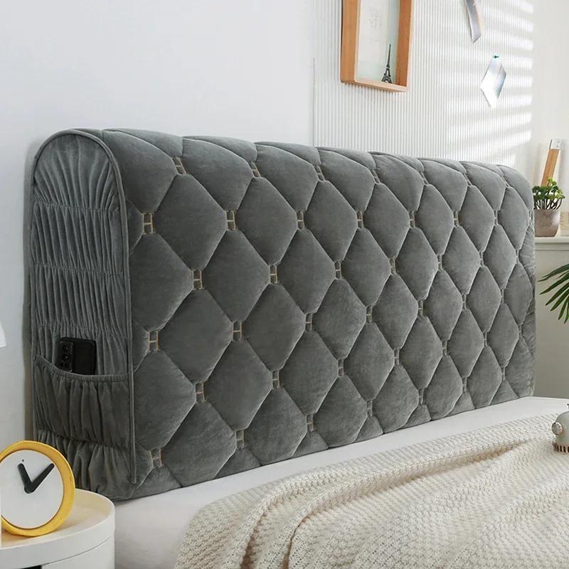 

Thicken Luxury Velvet Quilted Headboard Cover Solid Color High Grade All-inclusive Bedside Cover Soft Plush Bed Head Cover 120x65cm сірий