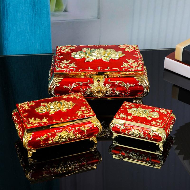 Vintage Metal Jewelry Box Trinket Storage Box for Rings Earrings Necklace Treasure Chest Organizer Antique Keepsake Gift