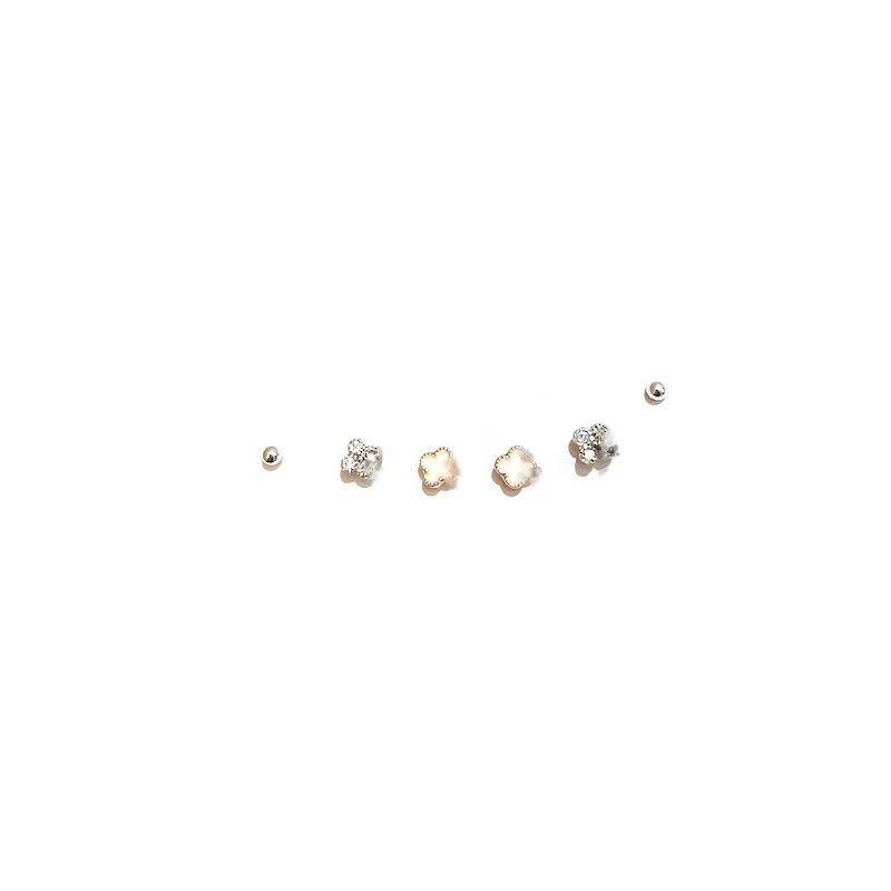 925 Silver Needle Four-Leaf Clover Earrings Set: Compact Multi-Ear Hole and Ear Bone Studs for Women.