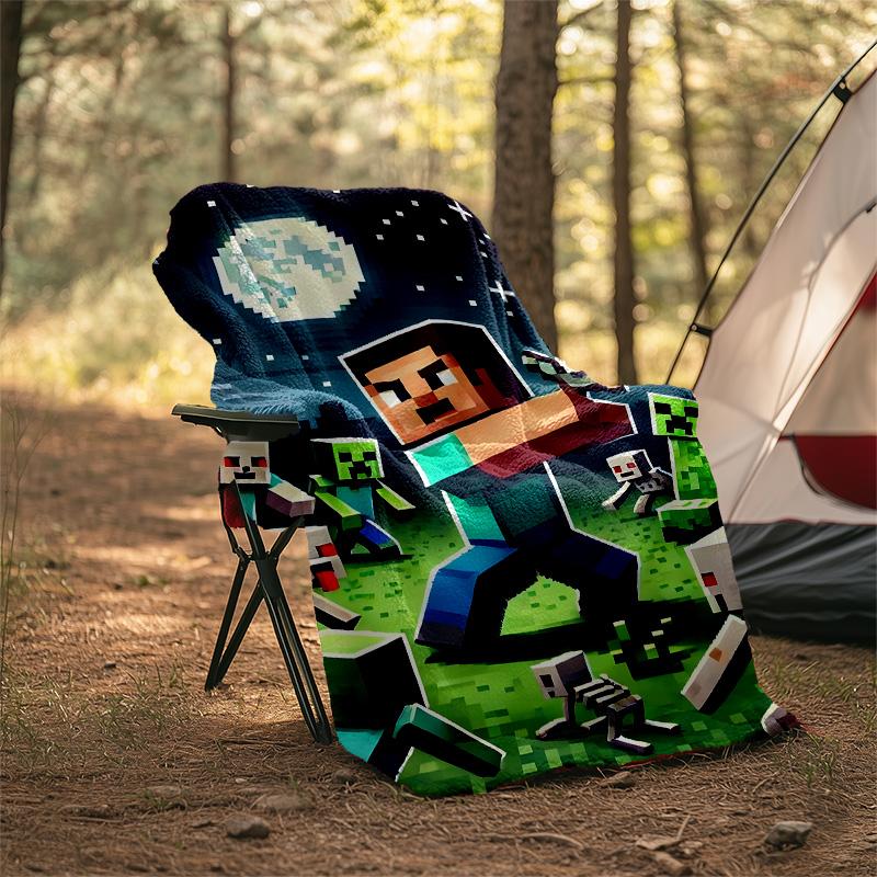 1pc Pixel games Theme Blanket - Digital Print, Polyester, Cozy for All Seasons, Perfect for Outdoor, and Travel