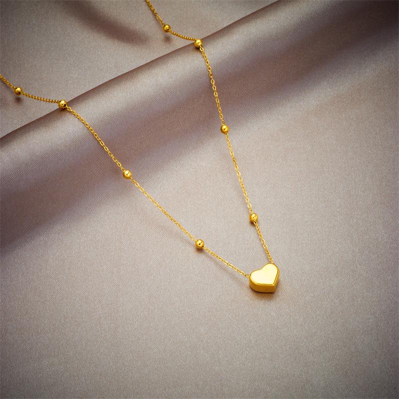 

DIEYURO 316L Stainless Steel Gold Color Heart Love Chain Necklace Bracelets For Women Girl New Fashion Non-fading Jewelry Set