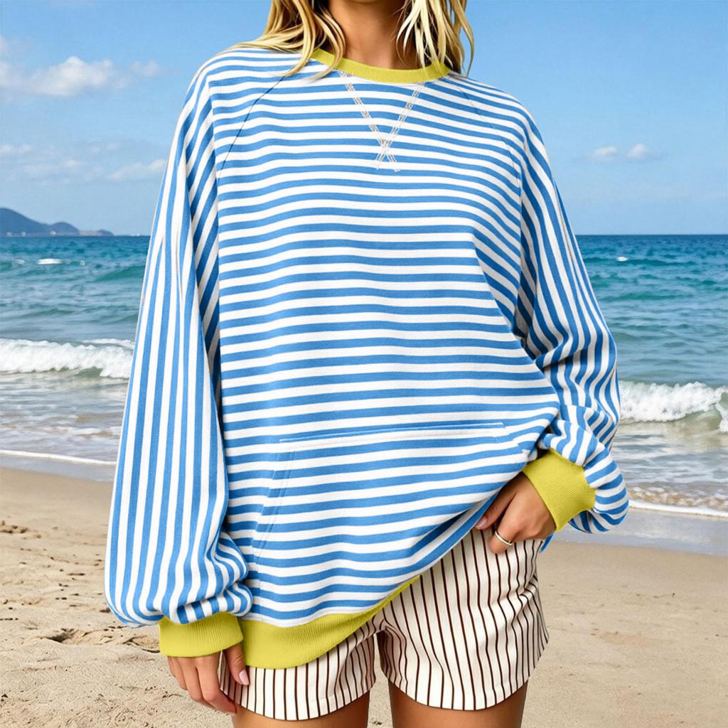Women's Striped Sweatshirt, Casual Pullover Top for Everyday Wear