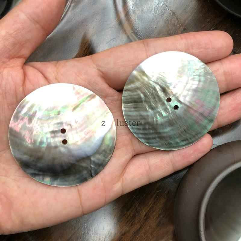 Natural Black Mother-of-Pearl Double-Hole Round Shell Piece, 40-50mm, for Clothing and DIY Jewelry Accessories 40mm Random Texture