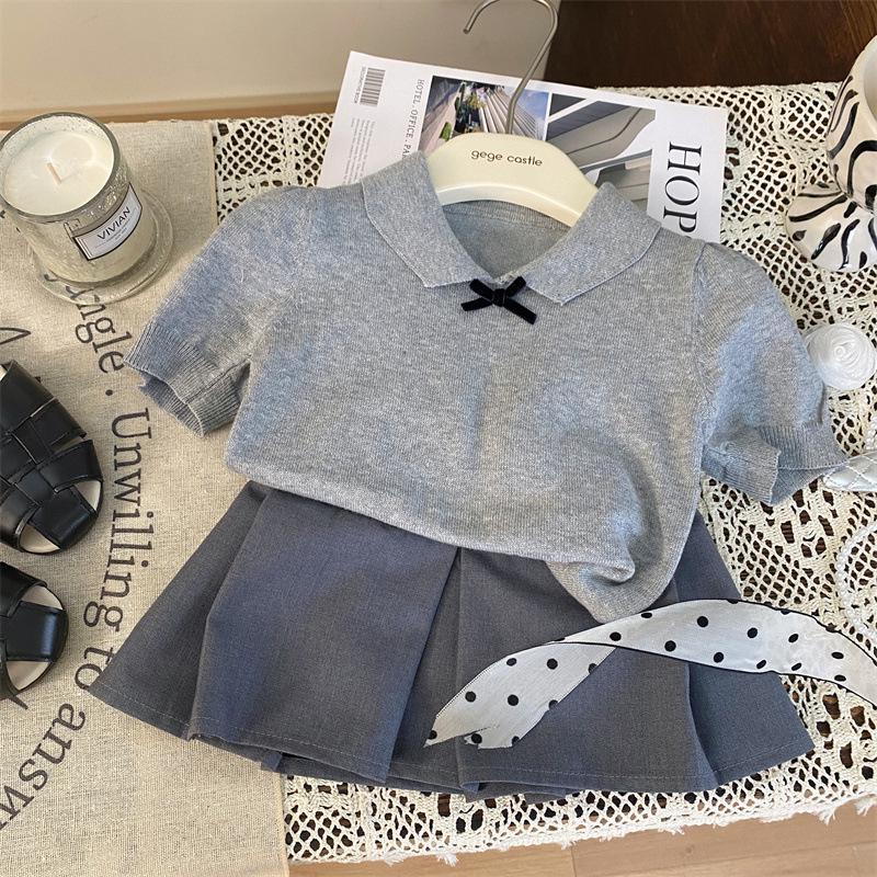 

Final Sale: Girls Bow Short-Sleeve Knitted Top & Versatile Skirt Pants Set 150 cm
