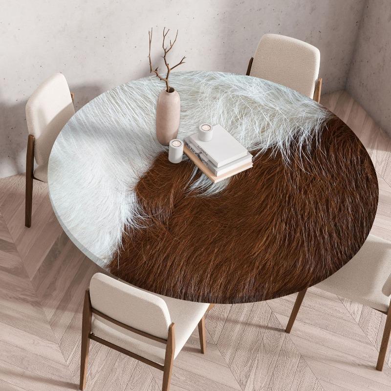 Creative Animal Fur Texture Patten Round Table Cover Fitted Vinyl Tablecloth Elastic Edged Waterproof Dining Table Cloth