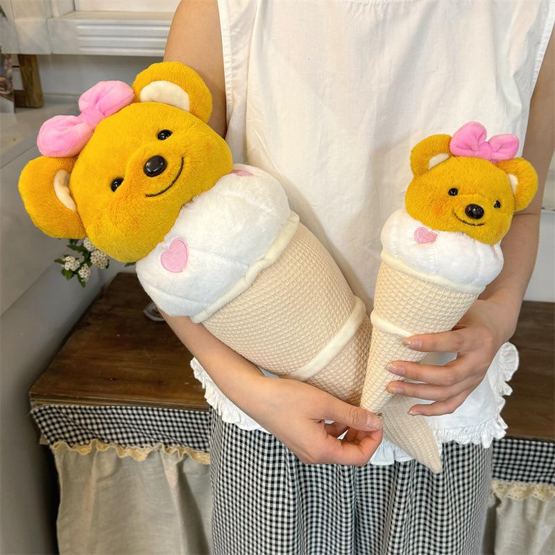 Cartoon Cute Butter Bear Ice Cream Doll Cone Pillow Ice Cream Plush Toy Children's Gift Doll