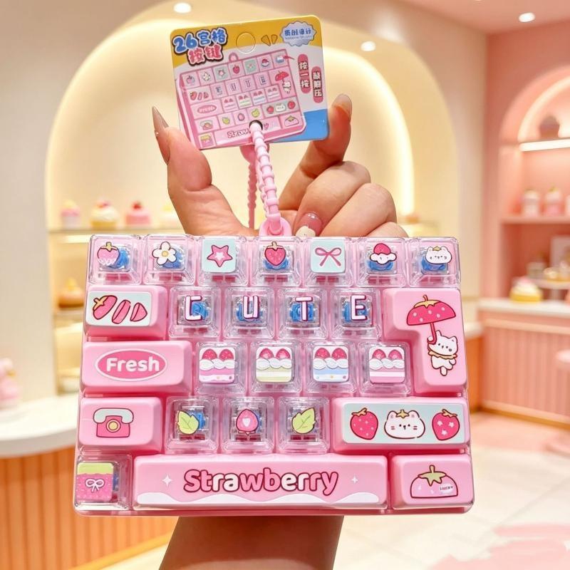 Cute Anti-Anxiety Decompression Toy 26 Key Clicker Fidget Toy Lightweight Bag Pendant Stress Relief For Kids Gifts Desk Decor