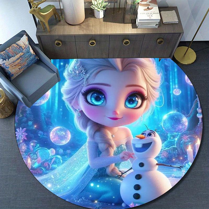 Olaf and Elsa Print Round Rug, Suitable for Decorating Living Rooms, Bedrooms, Tables, Chairs, Sofas, Etc.