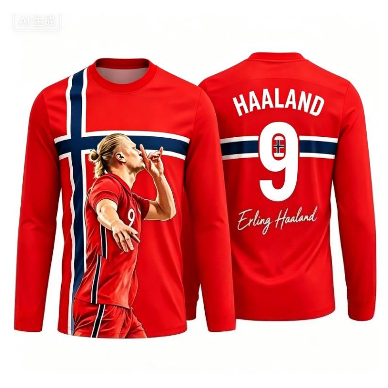 Norwegian Fans' Football T-shirt Number 9 Training Jersey Quick-drying Sportshirt Men's Long-sleeved Top Women's Tee Streetwear