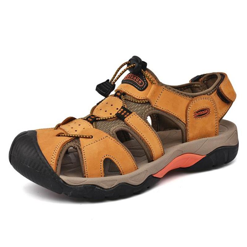 Summer Men Sandals Genuine Leather Mens Casual Shoes Breathable Outdoor Sandals for Men Beach Shoes Slippers Fashion Roman Shoes