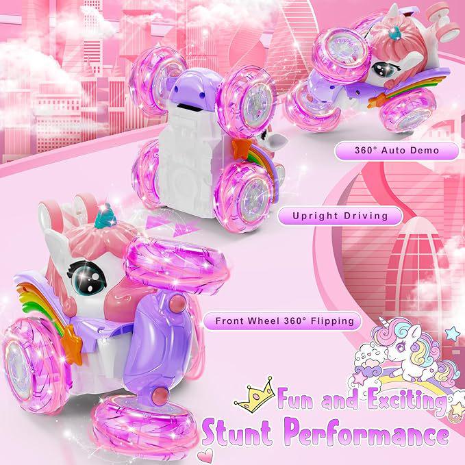 Kids' Unicorn Remote Control Stunt Car with Colorful Lights - Fun & Cute Drift Toy