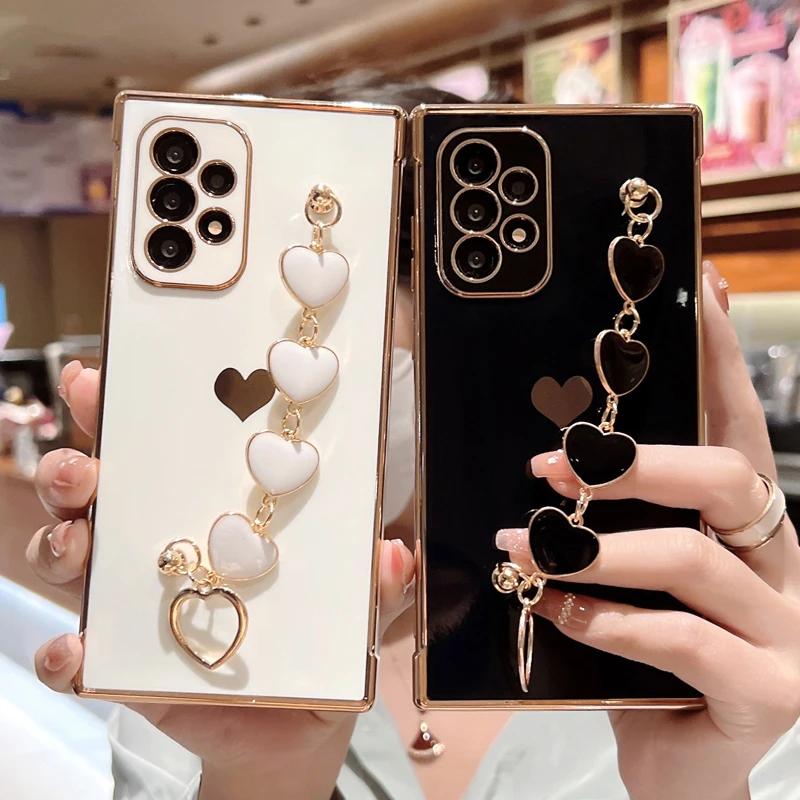 Plating Silicone Bracelet Case For Samsung Galaxy S25 S24 S22 S23 S21 Ultra Plus FE A55 A54 A53 A52 5G Shockproof Armor Covers