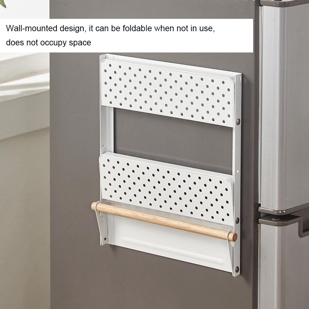Household MultiFunctional Folding Magnet Refrigerator Rack Hanging Storage Rack (Black)